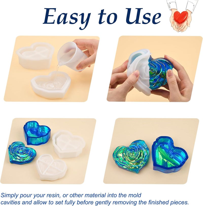 Dacies Heart Jar Resin Mold with Rose Lid Epoxy Resin Storage Box Casting Molds DIY Jewelry Trinket Candy Container Silicone Mould Concrete Cement Plaster Planter Candle Vessel Craft Silicone Molds - Image 4